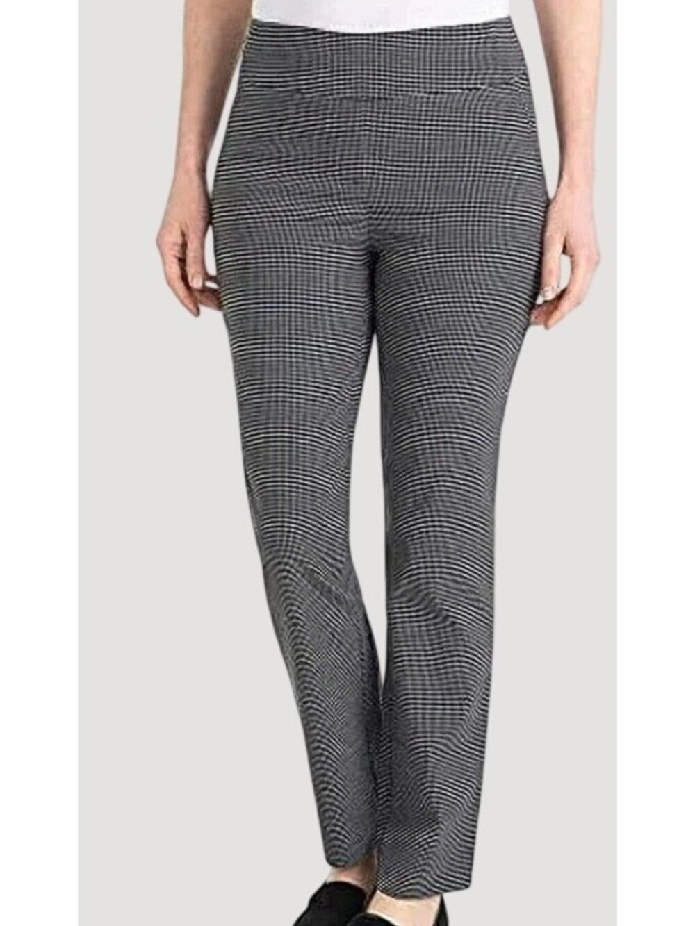 NWOT Hilary Radley Women's L Gray Plaid Pull-On Dress Pants Black White